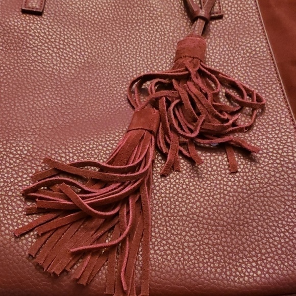 Mode Luxe Tote Purse & Make Up Bag Merlot Suede and Faux Leather NWOT - Picture 2 of 8